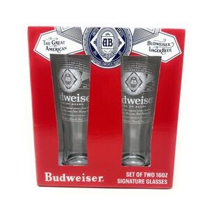 BUDWEISER Set of 2 Signature Glasses Gift Set 16oz Pint